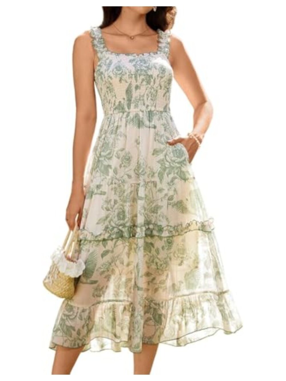 Floral Maxi Sundress with Smocked Bodice and Pockets